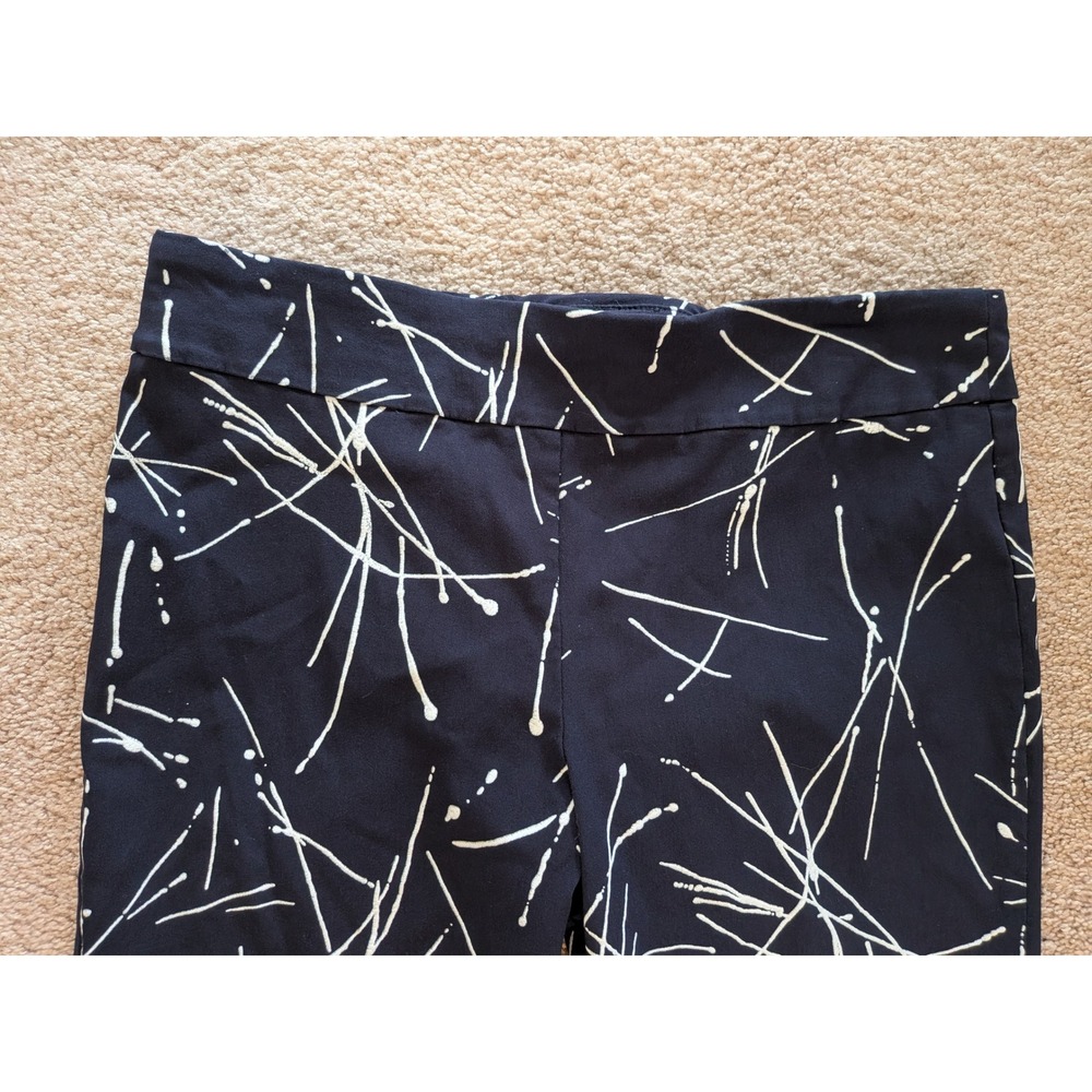 Krazy Larry Pull-On Ankle Pants Navy Blue White Splatter Print Stretch Size 14 - Picture 3 of 7